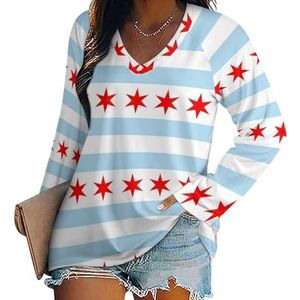 Vlag van Chicago dames lange mouwen V-hals T-shirts herfst tops pullover tuniek T-shirt voor leggings