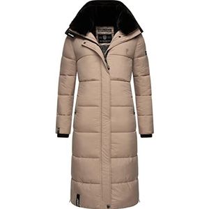 MARIKOO Reliziaa Lange winterjas voor dames, warme gewatteerde jas, met afneembare capuchon, XS-XXL, taupe, XS