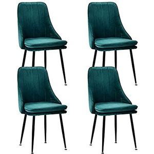 GEIRONV Keuken Dineren Stoelen Set van 4, Woonkamer Slaapkamer Balkon Vrije Tijdstoel met Metalen Benen Rugleuningen Stoelen 42 × 38 × 85cm Eetstoelen (Color : Green, Size : Black legs)