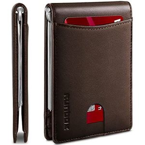 RUNBOX Echt Lederen Slanke Portemonnee voor Mannen RFID Blokkerende Bifold Minimalistische Voorzak Heren Portemonnee met Geld Clip Dunne Geschenkdoos, Olie koffie-6 slots, Small, Klassiek