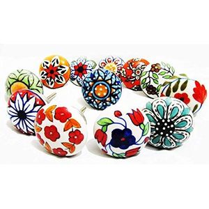 Set van 12 handgemaakte knoppen geassorteerd design keramische kast knoppen handgeschilderd | lade trekt ideaal voor elk huis, keuken of kantoor (assorti)