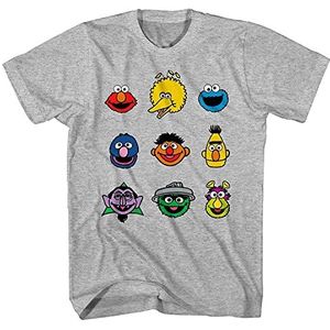 Sesame Street Heren klassiek shirt Elmo Cookie Monster Big Bird T-shirt, Hei Grijs, XL