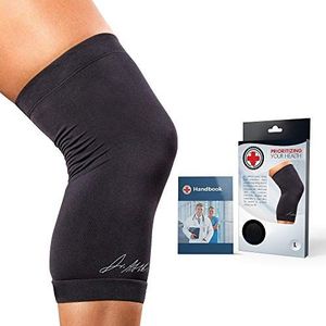 Medische koper kniebrace & compressie kniekous met gids - voor artritis, tendinitis & blessures, kniesteun bij joggen & gewichtheffen (Zwart, 2XL)