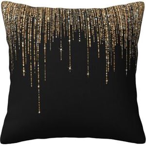 YUNWEIKEJI Zwart goud sprankelende glitter franje, kussensloop decoratieve kussensloop zachte polyester kussenslopen 45x45 cm