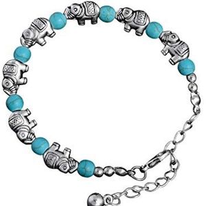 Hanessa Elegante armband zilveren olifant turquoise ballen schakelketting dames sieraden cadeau voor Kerstmis voor echtgenote / vriendin/vrouwen, Zilver, zonder steen
