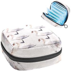 JAVENPROEQT 1 x maandverband, grote maandverband, organizer, herbruikbare eerste menstruatietas voor meisjes, dames, 17 x 17 x 12 cm, naadloos zwanenpatroon, Meerkleurig, 4.7x6.6x6.6 in/12x17x17 cm