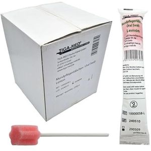 Mondverzorgingsstokjes wattenstaafjes smaak citroenbox 250 stuks mondhygiëne Tiga-Med afzonderlijk hygiënisch verpakt