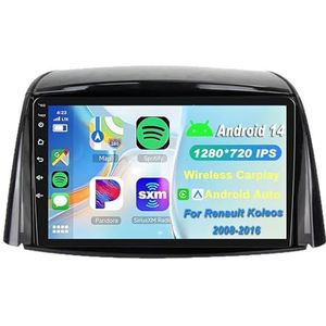 Android 15 2 Din Autoradio 9in Auto Stereo voor Renault Koleos 2008-2016 met Draadloze Carplay Android Auto Bluetooth GPS Navigatie FM Radio WIFI Stuurwielbediening(W-2(2G+32G))