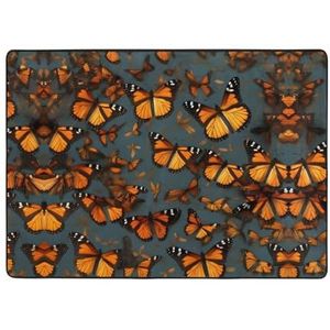 EdWal Heaps Of Orange Monarch Vlinders Print Groot Tapijt, Flanellen Mat, Indoor Vloer Tapijt Tapijt, Voor Nachtkastje Eetkamer Decor 203x148 Cm