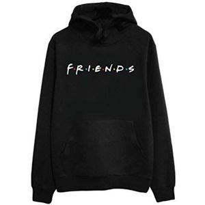 U/A Vrouwen Meisjes Hoodies Vrienden Brief Gedrukt Casual Sweatshirts met Zak Lange Mouw Pullover, Zwart #Hooded, L