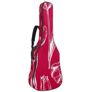 Niaocpwy Akoestische Gitaar Gig Bag 40 41 42 Inch Gitaar Case voor Elektrische Bas Klassieke Gitaar, Rode Kleur Hand Dwarn Tulp Bloem, Multi kleuren 01, 42.9x16.9x4.7 in, Tas Organizer