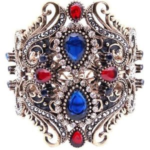 Vintage Turkse Sieraden Crystal Bangle Manchet Armband Arabische Vrouwen Armband Antieke Goud Kleur Indian Bride Armbanden, Kristal, Witte diamant