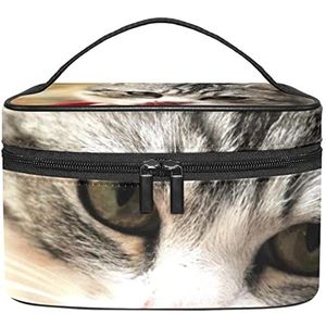 Kattenpatroon make-up organizer tas, reismake-up tas organizer case draagbare cosmetische tas voor vrouwen en meisjes toiletartikelen, Meerkleurig, 22.5x15x13.8cm/8.9x5.9x5.4in
