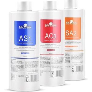 P-Beauty Aquafacial oplossingsset AS1, SA2, AO3 | combi-pakket voor hydrodermabrasie | peeling, vocht en vitamines | dieptereiniging en huidregeneratie | ideaal voor alle huidtypes | set 3 x 400 ml