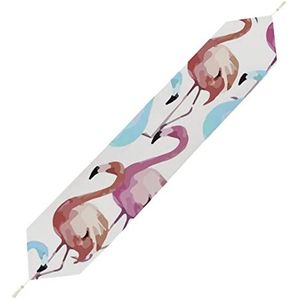 Aquarel Flamingo Tafelloper, Korte Pluche Tafelkleed Linnen Decoratieve Tafelhoes voor Feest Bruiloft Decor 178 * 33 cm