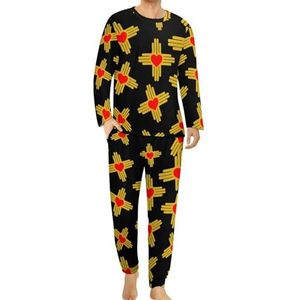 New Mexico Staat Vlag Hart Mannen Pyjama Set Lounge Wear Lange Mouwen Top En Bottom 2-delige Nachtkleding