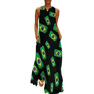 Braziliaanse vlag dames enkellengte jurk slim fit mouwloze maxi-jurk casual zonnejurk L