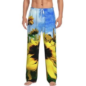 Gemeenschappelijke Zonnebloem Mannen Lange Lounge Wear Broek Nachtkleding Pyjama Bottoms Nachtkleding Met Zakken En Trekkoord, Wit, S