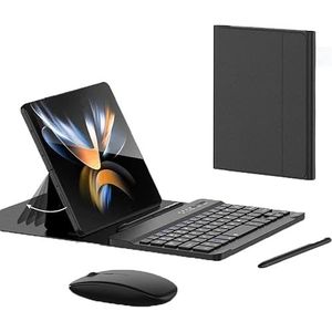 Verstelbaar draadloos toetsenbord + S Pen + muis + opvouwbaar lederen hoesje voor Samsung Galaxy Z Fold 4 / Fold 3 (zwart)