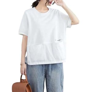 Dvbfufv Vrouwen Mode Effen Kleur Casual T-Shirt Vrouwen Zomer Trend Losse Korte Mouw Oversized Shirt Tops, Wit, S