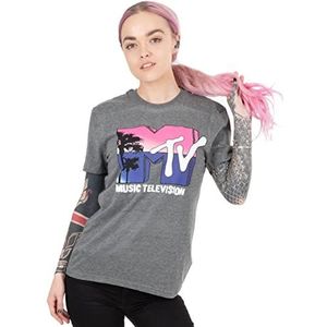 MTV T-shirt voor vrouwen muziek televisie palmboom logo cadeau dames grijze top Small