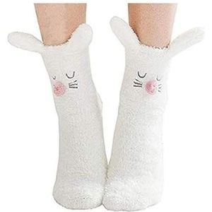 XLKJ Schattige karikatuur konijn vloer sokken, winter warme pluche sokken anti-slip sokken, wit, Eén Maat