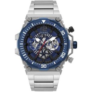 GUESS Sportief siliconen horloge, Zilveren Toon/Blauw/Zilver Toon, BLOOTSTELLING