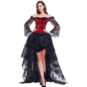NJUDE Sexy Steampunk korsetjurk voor dames, middeleeuwse Victoriaanse gotische kanten bustiers korset + onregelmatige rok bruiloft jurk pakken