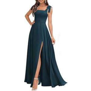 Chiffon bruidsmeisjesjurken voor dames, met spleetplooien, formele avondjurken, grote maten, Turkoois, 52 grote maten