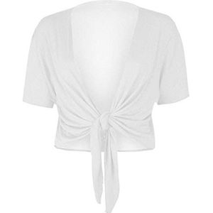 FAIRY BOUTIQUE Dames Effen Korte Mouwen Tie Up Shrug Dames Open Front Stretchy Feestkleding Shrug Top Cardigan, Crème, 38-40