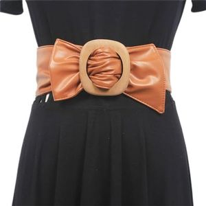 ATsuyo Vintage houten button-down dames met jurk pak jas imitatieleer riem taille brede riem, D, Eén maat