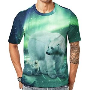 Northern Lights Polar Bear T-shirt met korte mouwen voor heren, ronde hals, casual T-shirt, tops, 2XL