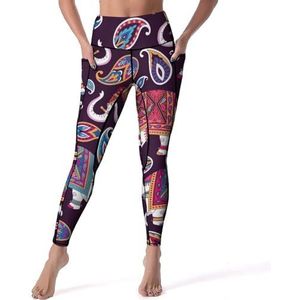 Indiase Stijl Olifanten En Paisleys Vrouwen Yoga Broek Hoge Taille Leggings Buikcontrole Workout Running Leggings L