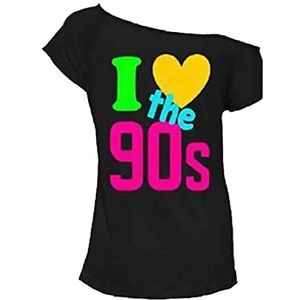 Dames Korte Mouwen Ik Liefde De 80s T Shirt Womens 1980s Retro Pop Star Tees Top, Zwart I Love 90s Groot Hart, 50-52