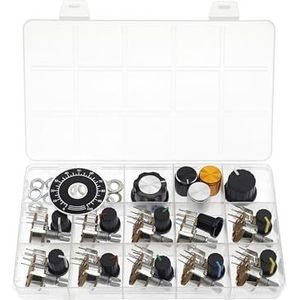 WH148 6-polige verticale dubbelband potentiometer B500K 500K ohm variabele weerstanden 15mm kartelas greepdoppen van aluminiumlegering