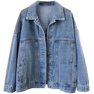 Pegsmio Vintage Denim Jas Vrouwen Losse Mid Lengte Cowboy Uitloper Koreaanse Big Pocket Jeans Jas, Lichtblauw, one size