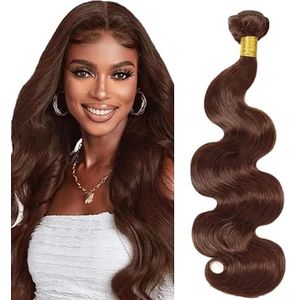 Tuheerst Body Wave Human Hair Bundles 4 Chocolate Brown Human Hair Extensions Unprocessed Double Weft Remy Hair for Woman 100g/pc 14 Inch