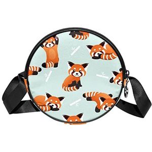 Ronde Crossbody Tas Leuke Oranje Panda Bamboe Patroon Messenger Bag Purse Voor Vrouwen, Meerkleurig, 6.7x6.7x2.3 in, Sling Rugzakken
