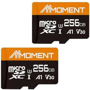 MMOMENT 256 GB (2 stuks) Micro SDXC-kaart, A1, UHS-I, U3, Klasse 10 compatibel, leessnelheid tot 95 MB/s, schrijfsnelheid tot 65 MB/s, SD-adapter inbegrepen