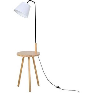 HOMCOM staande lamp voor woonkamer, staande lamp, staande lamp, booglamp met houten tafel, Scandinavische stijl, staal, wit, 42 x 42 x 144 cm