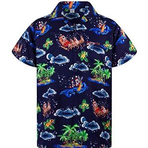 Funky Hawaiiaans Overhemd, Hawaii-Overhemd, Kerstmis, X-Mas, Christmas Islands, Multi Blauw, XXL