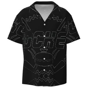 OdDdot Hockeyprint heren button down shirt korte mouw casual shirt voor mannen zomer business casual overhemd, Zwart, XXL