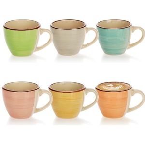 com-four® 6x keramische espresso kopjes tot 125 ml - kleurrijke mokka kopjes - handgemaakte kleine koffiekopjes voor espresso, mokka en ristretto (06 stuks - groen/oranje/roze/blauw/geel/grijs)