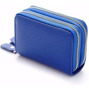XIANGFANSQ portemonnees voor dames Echt leder Unisex Credit Card Holder Portefeuilles For Women Double Zipper Card Bag (Color : Blue)