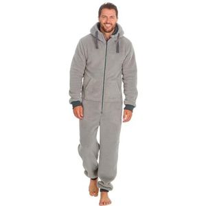 Slumber Hut® Grijze fleece onesie met capuchon voor heren en jongens - bijpassende maten voor volwassenen en kinderen - warme harige all-in-one pyjama met capuchon - elastische manchetten, Grijs -