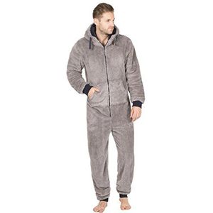 Slumber Hut® Heren en jongens grijze snuggle fleece hooded onesie - bijpassende volwassen en kindmaten - warme Shaggy capuchon alles-in-één pyjama - elastische manchetten, Grijs - Snuggle Fleece, L-XL