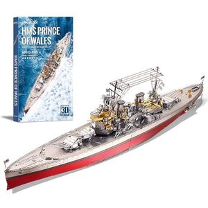 Piececool 3D-puzzel metaal HMS Prince of Wales slagschip, oorlogsmachines knutselmodelkits voor volwassenen om te bouwen, 3D-puzzels voor volwassen tieners voor 304 roestvrij staal, ideaal als cadeau,