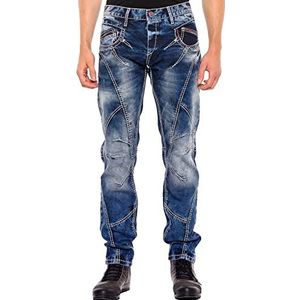 Cipo & Baxx Herenjeans broek straight denim regular fit vintage used contrastnaden slim fit jeansbroek broek, blauw, 36