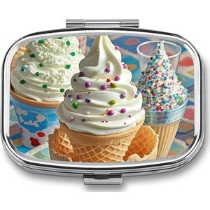 Sweet Ice Cream Pill Box voor Portemonnee Pocket Kleine Vierkante Pil Case Decoratieve Geneeskunde Doos Reizen Geneeskunde Tablet Case Vitamine Organizer Pil Container Houder Unieke Gift