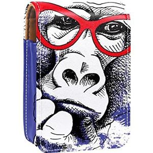 Grappige Gorila Monkey I Am Cool Lipgloss Houder Lippenstift Case Draagbare Mini Lipstick Opbergdoos Reizen Lipstick Organizer Case met Spiegel voor Vrouwen, Meerkleurig, 9.5x2x7 cm/3.7x0.8x2.7 in